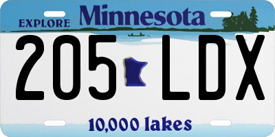 MN license plate 205LDX