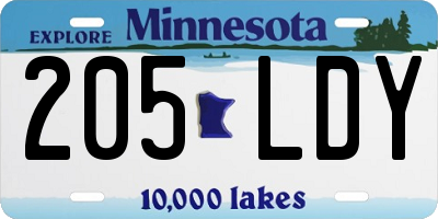 MN license plate 205LDY
