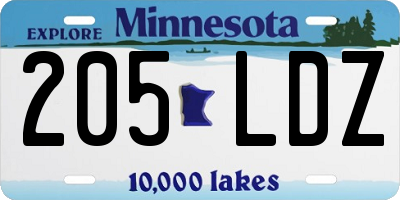 MN license plate 205LDZ