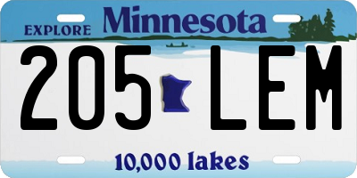 MN license plate 205LEM