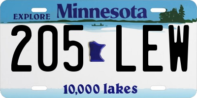 MN license plate 205LEW