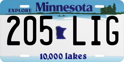 MN license plate 205LIG