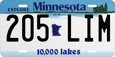 MN license plate 205LIM