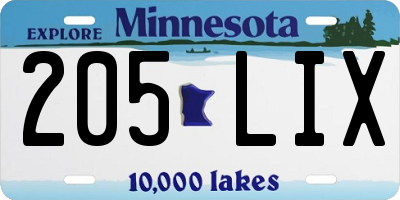 MN license plate 205LIX