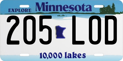 MN license plate 205LOD