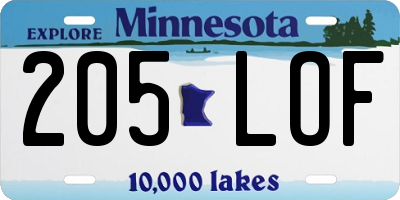MN license plate 205LOF