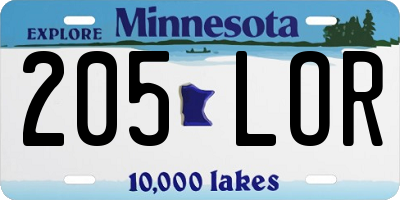 MN license plate 205LOR