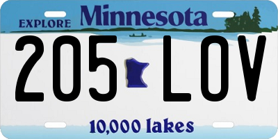 MN license plate 205LOV