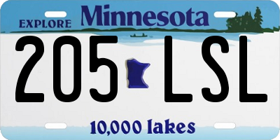 MN license plate 205LSL