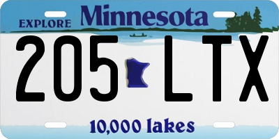 MN license plate 205LTX