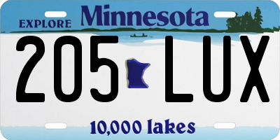 MN license plate 205LUX
