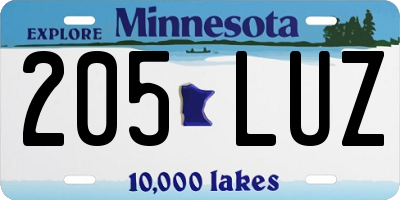 MN license plate 205LUZ