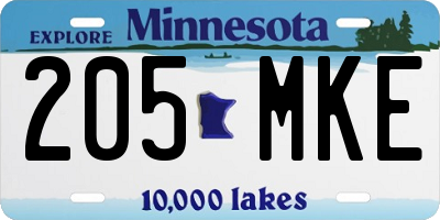 MN license plate 205MKE
