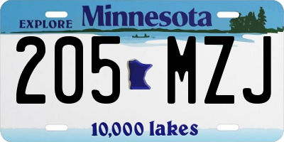 MN license plate 205MZJ