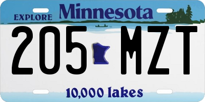 MN license plate 205MZT