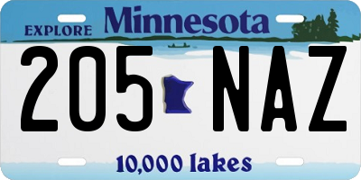 MN license plate 205NAZ