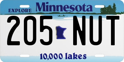 MN license plate 205NUT