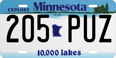 MN license plate 205PUZ