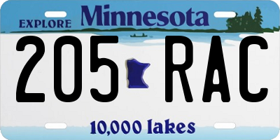 MN license plate 205RAC