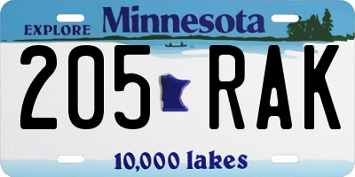 MN license plate 205RAK