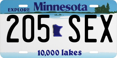 MN license plate 205SEX
