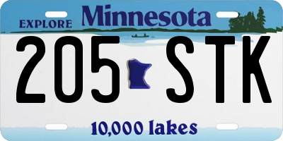 MN license plate 205STK