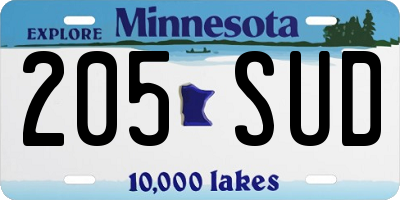 MN license plate 205SUD