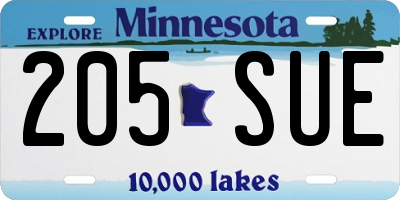 MN license plate 205SUE