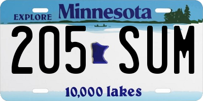 MN license plate 205SUM