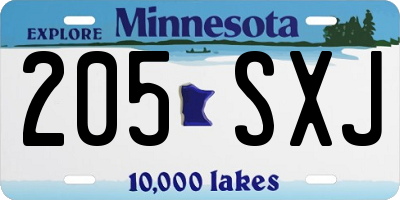MN license plate 205SXJ