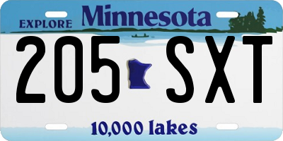 MN license plate 205SXT