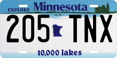MN license plate 205TNX