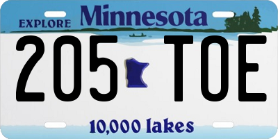 MN license plate 205TOE