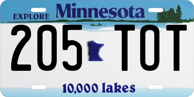 MN license plate 205TOT