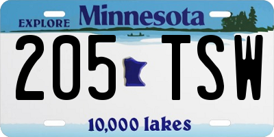 MN license plate 205TSW