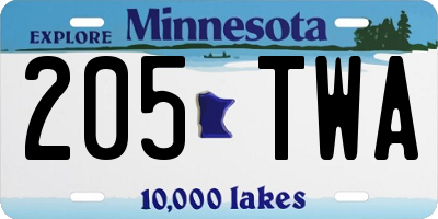 MN license plate 205TWA