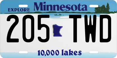 MN license plate 205TWD