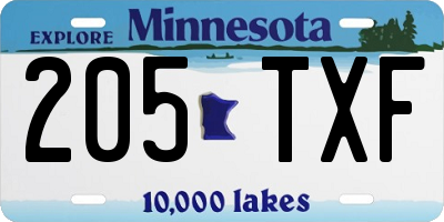 MN license plate 205TXF