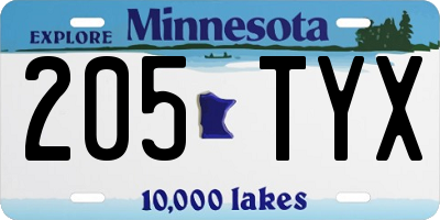 MN license plate 205TYX