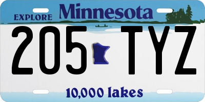 MN license plate 205TYZ