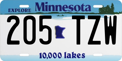 MN license plate 205TZW