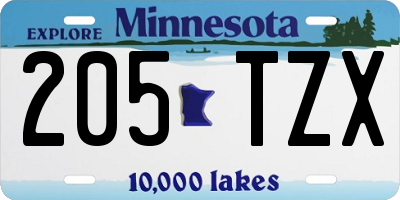 MN license plate 205TZX