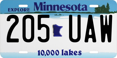 MN license plate 205UAW