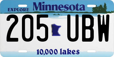 MN license plate 205UBW