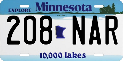 MN license plate 208NAR