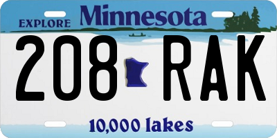 MN license plate 208RAK
