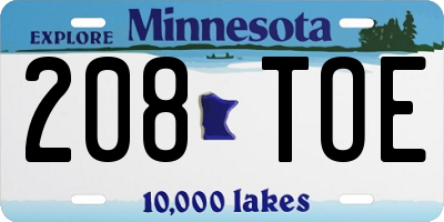 MN license plate 208TOE