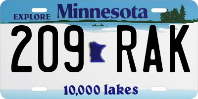 MN license plate 209RAK