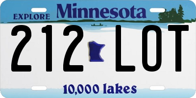 MN license plate 212LOT