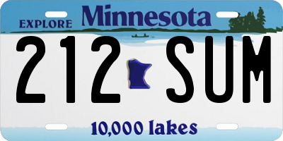 MN license plate 212SUM
